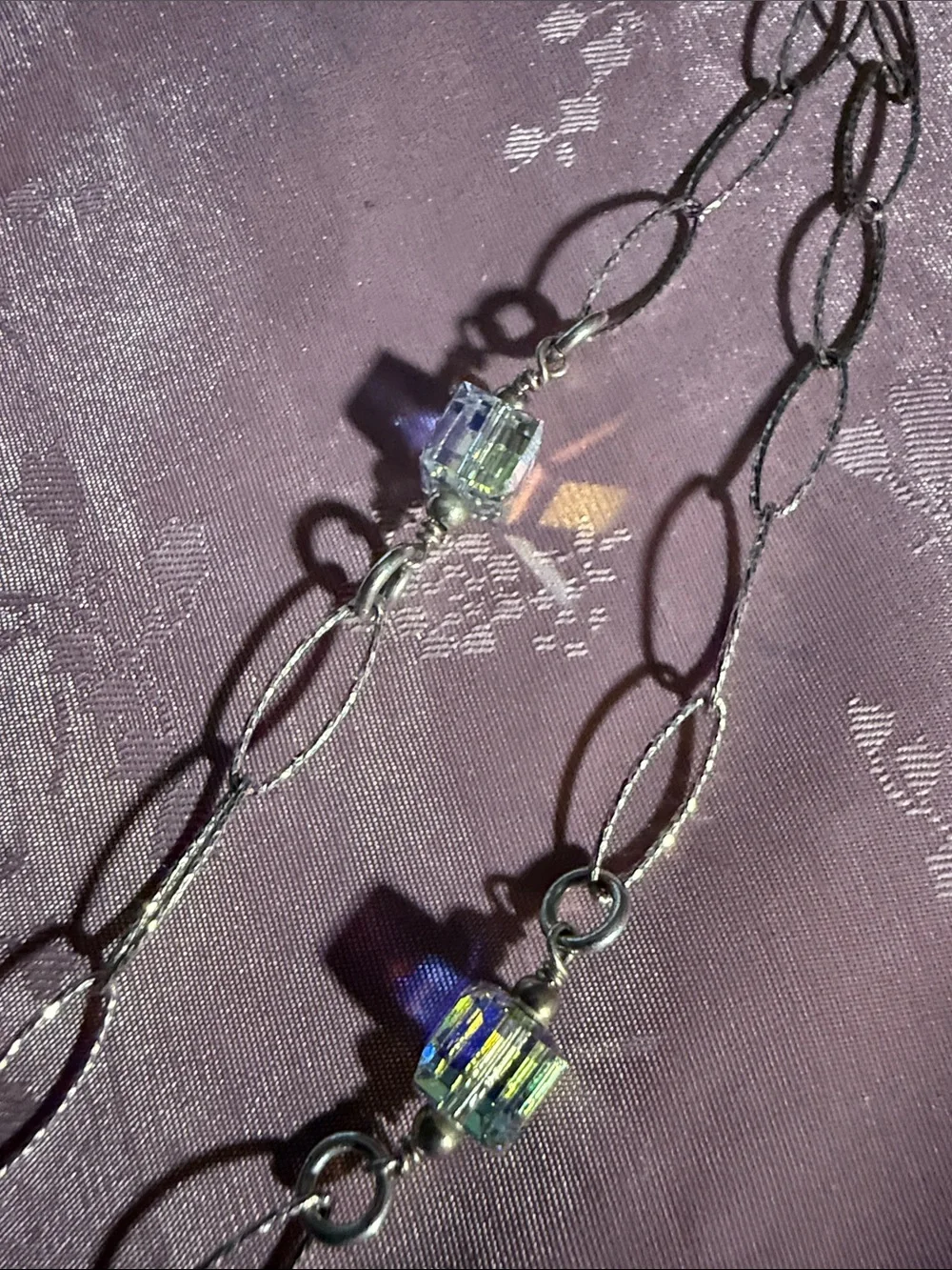 Sterling Silver Double-Chain bracelet with Iridescent Crystal Accents